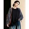 Sudadera de manga raglán a cuadros para mujer, capa base, primavera/otoño 2026, talla grande, para mujeres de talla grande, adelgazante, sentido del diseño, top de amarre