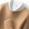 Suéter Grueso de Cachemira para Hombre Otoño e Invierno Pulóver de Cuello Redondo para Hombre Camiseta Base Color Sólido Simple Versátil Prendas de Punto Casuales