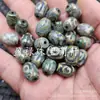 Cuentas de Arroz Marrones de Tres Ojos, Cuentas Sueltas de Jade, Dientes de Tigre con Carácter Verde, Cuentas Dzi de Tres Ojos, Cuentas de Arroz, Cuentas para Joyería Ovaladas de Passepartout