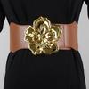 Fivela de Metal Tridimensional em Forma de Pétala Cinto Largo Elástico Feminino Levemente Luxuoso Versátil para Vestido Terno Cintura Vedação de Borracha na Cintura