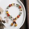 Pulseira de Contas de Abóbora Jade Seda Dourada Natural de Xinjiang de Chou Topázio Estilo Étnico Vintage Cristal Borla Pulseira de Casal