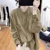 Camisa Feminina 2026 Primavera Outono Manga Longa com Renda na Gola e Manga de Folha de Lótus Cor Sólida Básica Estilo Literário Retro Gola Alta
