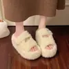 Zapatos de invierno de otoño perezosos para mujer, tipo mocasín, suela gruesa, con pelo de perla, modelo nuevo 2026, zapatos de algodón con lazo y punta redonda