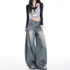Calças Scimitar Jeans Lavado Vintage Desgastado Outono Inverno para Mulheres Largas Casuais Versáteis para o Trabalho Calças Longas