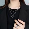 Collar de Corazón Doble Capa Dulce y Fresco Estilo Americano Venta al por Mayor Tendencia de Ins Diseño de Moda Empalmado Cadena Larga para Clavícula de Sudadera