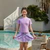 Moda Banho Infantil Menina 2023 Novo Verão Protetor Solar de manga curta Médio e Grande Saia Split Infantil Hot Spring Swimwear