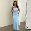 Comercio Exterior Europeo y Americano Ropa de Mujer Sexy Espalda Descubierta Escote Pronunciado Encaje Vestido Largo Chica Atractiva Atado Malla Hueco Cuello Halter Vestido