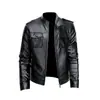 Chaqueta de Cuero para Hombre Transfronteriza Otoño e Invierno Nueva de Negocios Moderna Estilo Coreano Cuello Alto Chaqueta de Cuero para Motocicleta Chaqueta Guapa para Jóvenes Venta al por Mayor