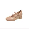 2026 Nuevos Zapatos de Tacón Alto para Mujer de Punta Cuadrada Franceses con Correa Única y Tacón Grueso, Boca Baja, Estilo Mary Jane, Zapatos de Tacón Único con Altura Interior