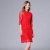 Vestido Rojo de Principios de Otoño Talla Grande Ropa de Mujer para Comercio Exterior Primavera y Otoño Nuevo Vestido de Boda de Encaje Vestido de Puerta de Novia