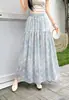 Falda Midi de Gasa con Lunares y Bordado Suave Estilo Coreano, Verano Cintura Elástica Patchwork con Volantes Línea A con Dobladillo Ancho