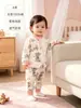 Conjunto de algodão puro sem costura de grau A para bebês, com mangas compridas e calças compridas, para meninas, estilo primavera e outono, camada base para bebês, roupa de casa e pijama