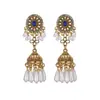 Pendientes de Estilo Étnico Bohemio Más Vendidos Transfronterizos para Mujer, Colgantes de Oreja con Campanas Florales Incrustadas de Pedrería y Borlas, Adornos de Oreja Retro Europeos y Americanos