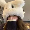 Chapéu Plush Lei Feng para Mulheres, Outono e Inverno, Emagrecimento Facial, Forrado com Fleece, Espessado, Gorro de Tricô com Pompom, Quente, Proteção para Orelhas, Estilo Étnico