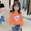Camiseta de Algodão Puro para Meninas de Manga Longa, Estilo Infantil com Gola Redonda para Primavera, Outono e Inverno, Nova Camisa Base para Roupa Externa, Top Estilo Ins
