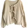 Cárdigan de punto con cuello redondo y lazada, estilo europeo y americano, nuevo suéter casual simple de punto grueso para otoño e invierno para mujer