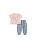 Bangxuan Huzhou Zhili Ropa Infantil para Niñas Conjunto de Verano Rosa Cuello de Encaje Manga Corta Jeans Jogger Conjunto de Dos Piezas Infantil