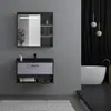 Gabinete de Baño Montado en Pared Aleación de Aluminio Cerámica Cuenca Integrada Cajón Puerta Abierta Espejo Simple Gabinete Lavabo Montado en Pared Almacenamiento