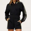 Conjunto Esportivo Transfronteiriço Outono Inverno Moda Feminina Casual com Capuz Bloco de Cores Zíper Manga Longa Moletom Calça de Moletom Conjunto de Duas Peças 3005