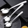 Fábrica direta 304 colher de aço inoxidável colher de cabo longo cabeça redonda colher de fundo plano colherada de comer crianças colher de sobremesa