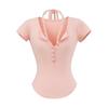 Comercio exterior transfronterizo ropa de mujer 2025 verano Europa y Estados Unidos cuello en V costura encaje falso dos piezas manga corta camiseta chaqueta mujer Z625181