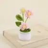 Buquê Tricotado à Mão Produto Acabado Planta em Vaso de Creme Puffs Decoração de Casa Flor Artificial Tricotada Fio Crochê Presente para o Dia do Professor