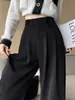 Pantalones anchos de color marrón melardo para mujer, nuevos pantalones de pana otoño 2026, pantalones de traje rectos de corte slim drapeados