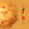 Sombrilla manual de protección solar con temática de frutas, plegable, con recubrimiento negro, compacta y portátil, doble propósito para protección solar y de lluvia, resistente a los rayos UV