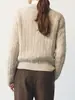 TW Pedido Suéter de Punto Cableado Lana Cachemira Cuello Polo para Mujer Otoño/Invierno 2026 Top