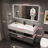 Lujo Ligero Simple Baño Piedra Sinterizada Blanca Pura Lavabo Bajo Encimera Mueble de Baño Tocador Lavabo Combinación Montada en Pared
