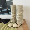 Súper cómodos~ Dos formas de usar un zapato~ Puntera redonda moño bailarinas mujer hebilla de cuero tacón oculto botas altas geniales