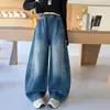 Pantalones de pierna curva para niñas Pantalones casuales para niños Pierna recta Ropa de primavera y otoño Niños medianos y mayores Pantalones largos holgados de otoño Jeans estilo coreano