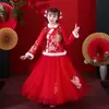 Traje de Niña Estilo Chino Dinastía Han Forrado de Polar Invierno Ropa Festiva Rojo Grande Año Nuevo Falda Infantil Dinastía Han