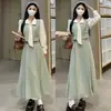 Vestido largo de manga larga con cuello camisero, bloques de color patchwork estilo francés transfronterizo para mujer, otoño, estilo suave de dos piezas simuladas, línea A
