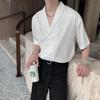 Camisa Blanca Drapeada de Diseño Nicho de Verano para Hombre Estilo Coreano Abstinencia Cuello de Traje Camisa de Manga Corta Tendencia