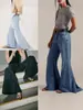 Calça Jeans Flare de Cintura Alta Slim Fit Comprimento Total Estilo Europeu e Americano Patchwork Mais Vendida na Fronteira Aliexpress para Mulheres 2025