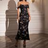 Vestido plisado de malla espiga de pescado de comercio exterior transfronterizo Europeo y americano Sexy sin espalda Hombro ajustado Cadera