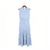 Nuevo Estilo de Principios de Verano Vestido de Punto Hueco al por Mayor Cuello Redondo Sin Mangas Jacquard Cintura Ceñida Cola de Pez Largo Vestido de Oficina para Mujer