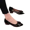 Zapatos de mujer de tacón bajo para comercio exterior transfronterizo, zapatos de mujer de malla con punta y hebilla metálica de verano, sandalias transpirables de tacón grueso, zapatos de vestir de moda