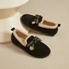 Zapatos de tacón bajo planos para mujer, invierno, con felpa, 2026, moda, versátiles, nuevos, zapatos de algodón cálidos, zapatos de pelo, mocasines de suela blanda