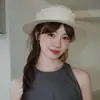 Sombrero de Paja de Copa Plana Tejido de Encaje Estilo Hepburn Francés para Mujer Verano Viaje Vacaciones en la Costa Playa Sombrero de Protección Solar