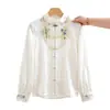 Camisa de Seda de Talla Grande con Garantía de Calidad que Cubre el Cuerpo, Nuevo Estilo Primavera/Verano, Nuevo Estilo Chino, Estilo Nacional, Camisa de Cuello Alto Bordada en Satén con Estampado Floral Oscuro