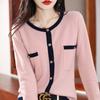 Nuevo Suéter Exterior de Cachemira para Principios de Primavera y Otoño Tejido para Mujer Estilo Chanel Cuello Redondo Combinación de Colores Todo Fósforo Lana Pura Top de Punto Chaqueta