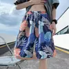 Shorts Florais Finos de Seda Gelada Masculino para o Verão, Soltos Tendência Casuais para Casa, Shorts de Praia de Secagem Rápida para Jovens