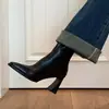 Botines de tacón alto con punta cuadrada estilo coreano para mujer, 2026, botas de moda nuevas y elegantes en color marrón con tacón grueso y diseño elástico adelgazante