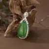 Colar de Prata Esterlina 925 com Ágata Verde Natural e Diamantes Completos Pingente de Gota d'Água Feminino para Namorada Joia de Luxo Leve de Alta Qualidade
