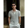 Camisa Polo Masculina Estilo Old Money Retrô de Luxo Verão 2026 Manga Curta Tricotada Casual Fina com Gola