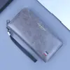 Nova Bolsa de Mão Masculina Jovem Retro com Zíper Carteira Longa Bolsa Multifuncional para Celular Bolsa de Embreagem em Couro com Cera de Abelha