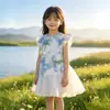 Nuevo Vestido de Verano para Niña Azul con Raíces de Planta Tie-Dye y Bordado Floral, Vestido de Princesa, Vestido sin Mangas de Línea A Feifei para Niños