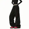 Pantalones Casuales con Diseño Color-Blocking para Mujer, Nuevo Estilo Primavera y Otoño, Corte Limpio Estilo Americano Línea Hasselblad Pantalones Largos de Pierna Ancha